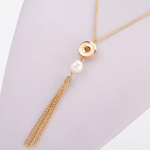 Fashion trendy Pearl Silver color/Golden Tassels snap necklace 50cm fit 18MM snap buttons jewelry wholesale DJ0130