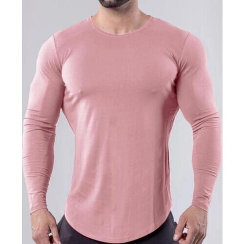 Fitness Training Men Full Sleeve Shirt Pink Blue Black White Grey Running T Shirt Sport Tights 004