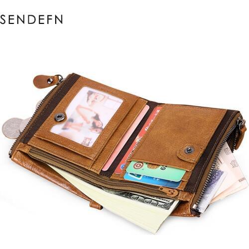Sendefn 2020 Genuine Leather Short Wallet For Women Or Men Small Zipper Purses Lady Coin Purse School Grils Or Boys Wallets