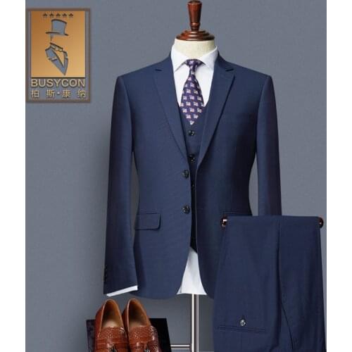 Blue men suit business tuxedos slim fit costume mariage homme anzug herren (Jacket+Vest+Pants)