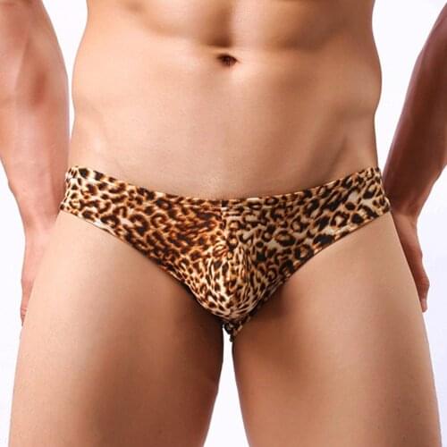 Underwear With Penis Sheath Men Leopard Briefs Calzoncillos Hombre Low Rise Breathable Underpants Panties Briefs Onderbroek Mann