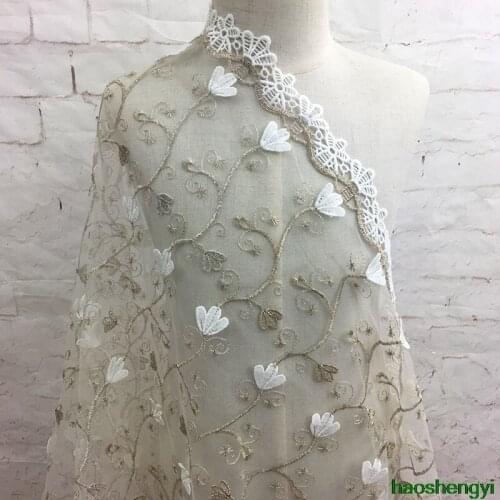 New gold thread embroidery lace fabric, high-end embroidery fabric