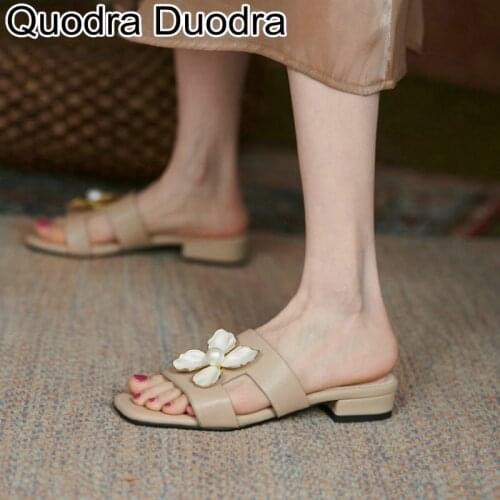 New Summer mules Women Fashion Slippers open toe Slip On Flower shoes chunky Female Outdoor Casual thin heels plus size 43 38