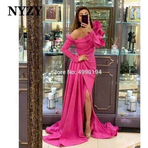 NYZY E304 Chic High Slit Long Sleeves Evening Gown Celebrity Prom Party Dresses Robe Soiree vestidos de gala