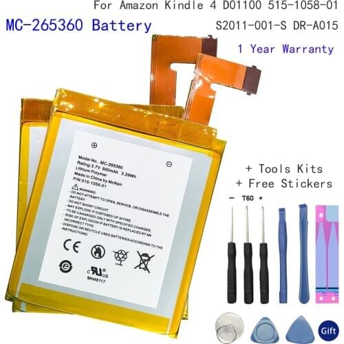 Original 890mAh Battery For Amazon Kindle 4 5 6 D01100 515-1058-01 MC-265360 S2011-001-S Battery With Tools