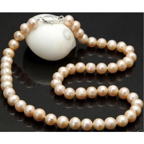 8-9MM Real Natural Pink Akoya Cultured Pearl necklace earrings set 18"