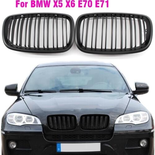 Matte Black Double Slat Kidney Grille Front Grill For BMW X5 X6 E70 E71 Car Styling Racing Grills 2007-2013