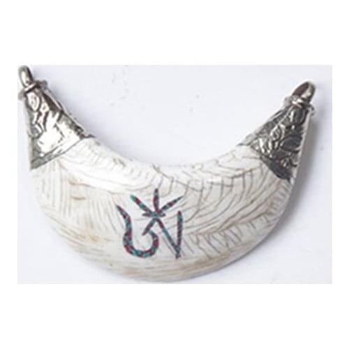 TBP033 Tibetan OM Mantras Amulet Pendant Nepal Old Naga Conch Shell Locket Pendants