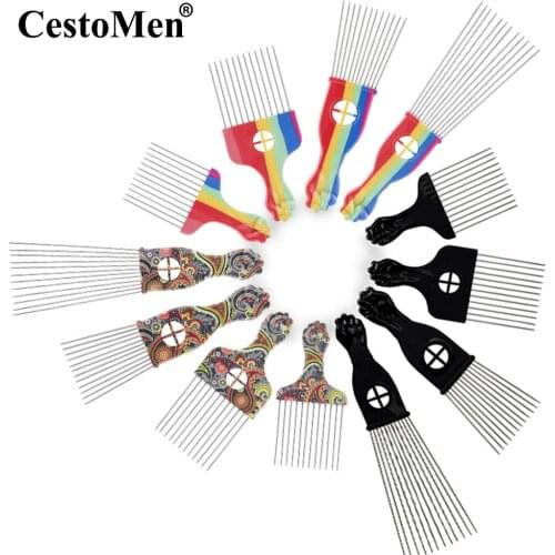 CestoMen Afro Metal Comb African Hair Pick Fork Comb Brush Professional Barber Salon Hairdressing Styling Tool Hair Care Comb