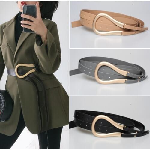New Soft Faux Leather Belts Personality Big Alloy Buckle Thin Double Layer Waistbands Party Shirt Knotted Belt Long Straps Gift