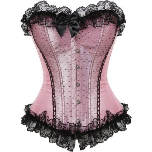 Girls Pink Satin Lace Trim Overbust Corset Dancer Showgirl Barlesque Corsets and Bustiers Lingerie Tops Waist Cincher Red 6XL