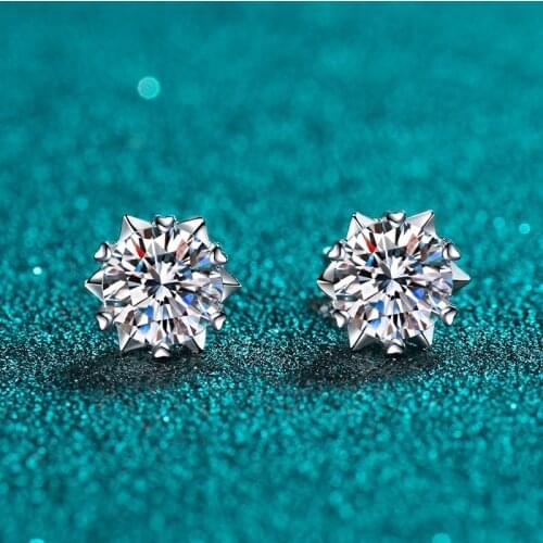 Passed Diamond Test Excellent Moissanite Snowflake Stud Earrings 925 Sterling Silver Perfect Cut 0.6-1 ct Gem Earrings for women