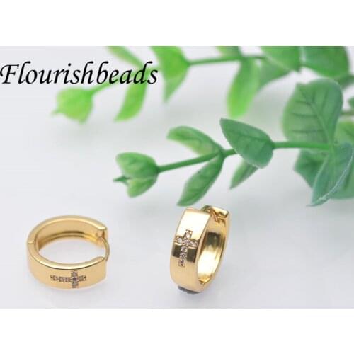 High Quanlity Round Cross Shape CZ Paved Stud Earring Gold Plate Copper Material Earrings for Jewelry Making Supplies