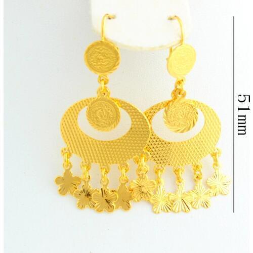 The New Ethiopia Gold Coin Flower Hanging Earrings Gold color Fashion Women Earrings Jewelry
