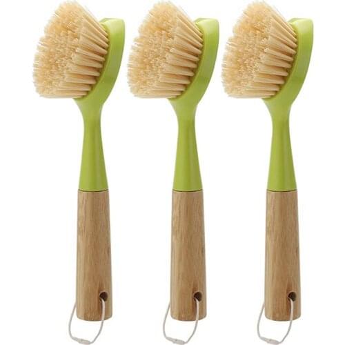 3 Pack Dish Brush with Bamboo Handle Durable Bristles for Dishes Kitchen Sink Pot Pan Scrubbing