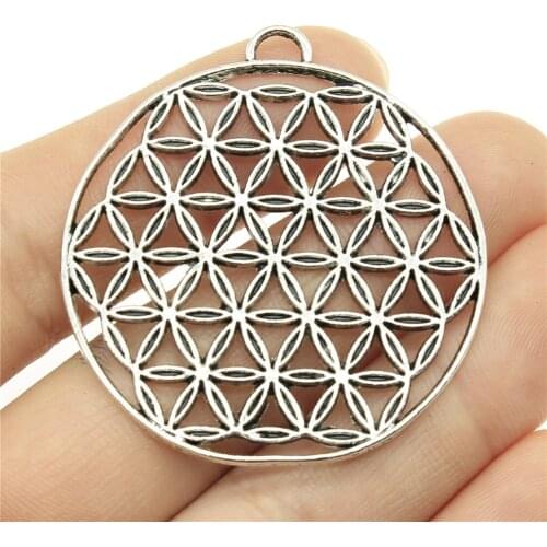 WYSIWYG 2pcs 48x44mm Round Flower Charm Pendant Flower Of Life Charm Round The Flower Of Life Charms Pendants