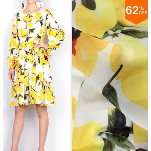 Yellow Fruit silky fabric coin flower print fabric flowers print server for sewing neoprene fabric fashion week material Nice
