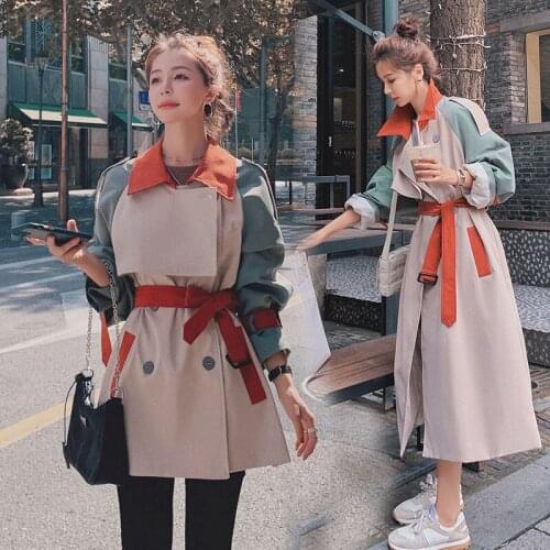 Trench coat for women Fad double breasted long coats and jackets woman autumn winter clothes korean vintage overcoat fall tops