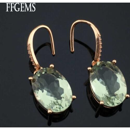 FFGems Natural Green Crystal big stone Sterling 925 Silver Drop Earring Fine Jewelry For Women Party Wedding Gift wholesale
