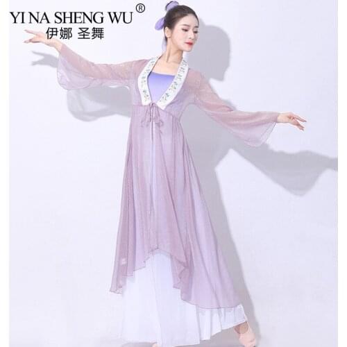 Classical Dance Wear Women Folk Dance Top Blouse Yangko Dance Clothes Embroidered Neckline Long Sleeve Dance Long Top Cardigan