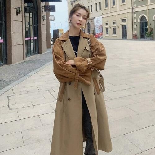Coat Women Casual Womens Windbreaker Patchwork Womens Autumn Coat Loose Womens Long Trench Coat Sashes Trench Coat Female