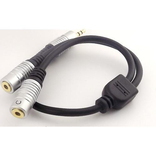 1pc 3.5mm 3Pole Male to Dual 1/8" Female Audio Extension Y Splitter Connector Cable Cord Copper Metal Shell 1FT/30CM