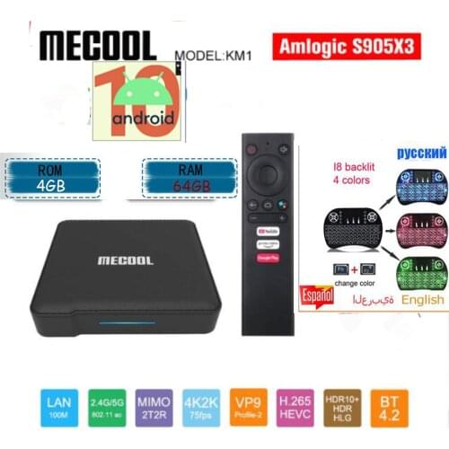 10PCS /LOT KM1 ATV TV Box Android 10 TV box 4GB 64GB Amlogic S905X3 2.4G/5G Wifi Google Play Prime Video 4K Voice