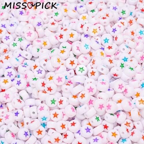 100pcs Acrylic Beads Round Flat White Star Loose Spacer Beads for Handmade Jewelry Making DIY Bracelet Necklace Accessories