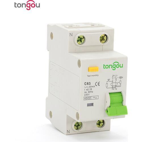 2 Pole 1P N 63A 230V~ 50HZ/60HZ Residual Current Circuit breaker With Over Current and Leakage Protection RCBO