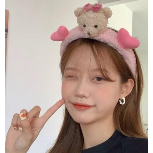 20PCS/lot Super Cute Bear Hairband Three-dimensional Cartoon Plush Doll Hairband Girl Heart Wash Face Hair Accessories for Women