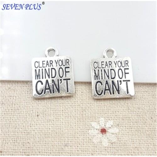 2017 hot sale 20 Pieces/Lot 16mm*16mm high quality letter printed clear your mind of can't inspiration words diy jewelry charm