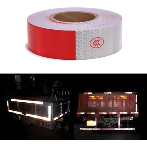 5CM High Visibility PET Self-adhesive Reflective Sheeting White Red Warning Safety Tape For Van Car Road Traffic