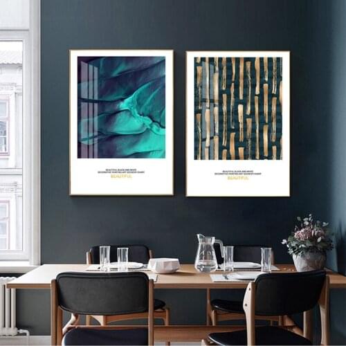 Abstract Gold Foil Block Painting Blue Poster Print Modern Golden Wall Art Picture for Living Room Navy Decor Big Size Tableaux