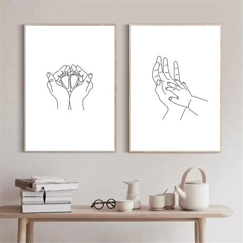 Abstract Parent-child Hands And Feet Wall Art Poster Line Drawing Print Family Love Canvas Painting Nordic Picture Home Decor