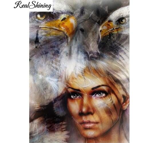 Diy 5d diamond embroidery"Woman, Eagle and Horse"full round square rhinestones painting mosaic cross-stitch gift FS6214