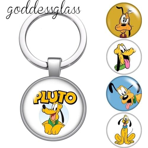 Disney Mickey Friends Pluto Cute Dog glass cabochon keychain Bag Car key chain Ring Holder Charms keychains gift