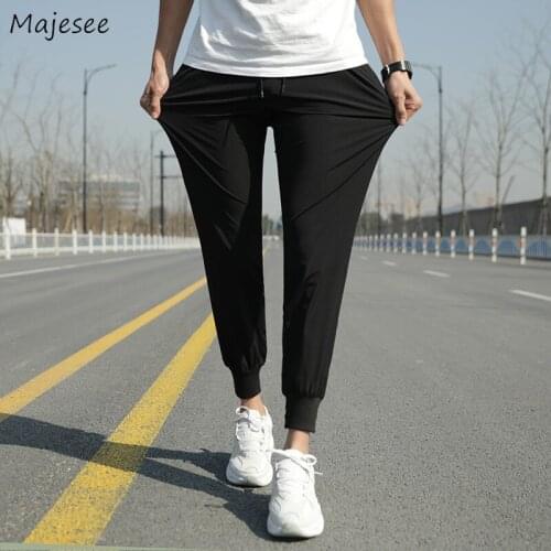Casual Pants Men Solid Jogger Straight Breathable Drawstring Tie Feet Oversize Pant Summer Quick-Drying Slim Trousers Male Chic