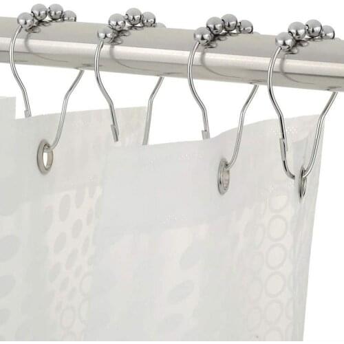 12Pcs Rust-Resistant Beads Shower Curtain Hooks Ring Home Bathroom Accessories