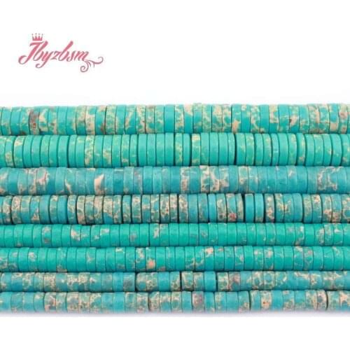 Natural Sea Sediment Blue Ronedlle Button Shape Loose Specer Stone Beads For DIY Jewelry Making Necklace Bracelet Strand 15"