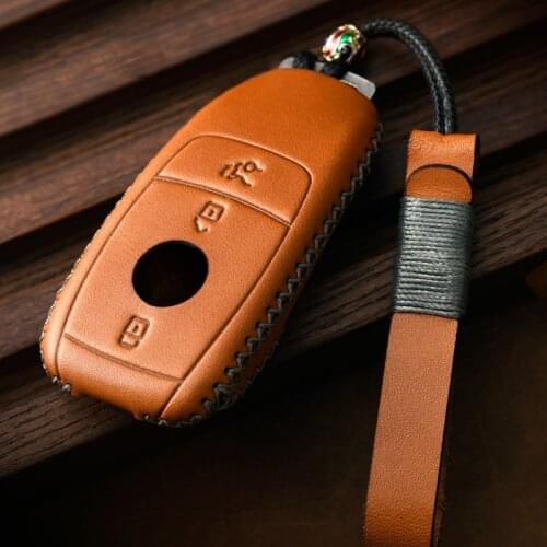 Handmade Genuine Leather Car Key Case cover fob For Mercedes Benz 2017 E Class W213 E300 E400 key Chain Ring Auto Accessories