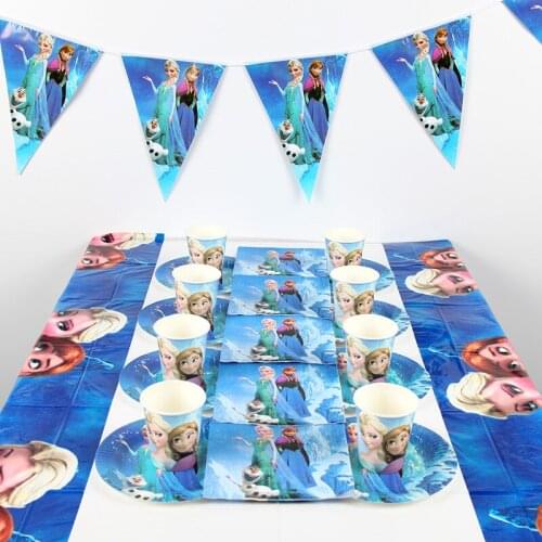 Disney Frozen Party Tableware Set Children Birthday Party Supplies Decorations Total 81 Pcs Cup+Plate+Banner+Tablecover+Napkin