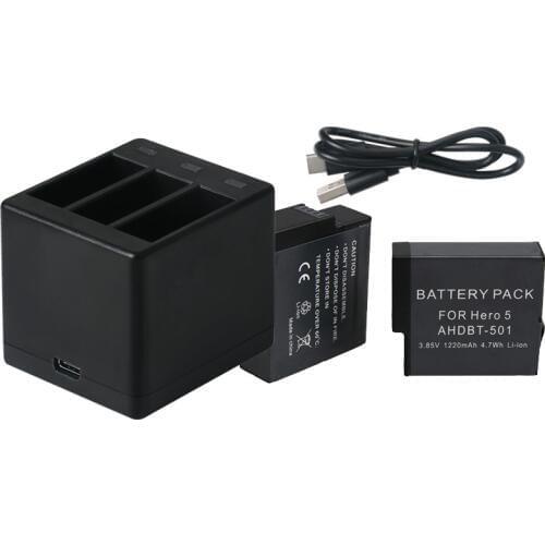 For 2018 GoPro Hero 5 6 7 8 Battery 1220mAh+ 3-Port Charger with Type C Port for Go Pro HERO 5 6 7 8 Black Camera Battery