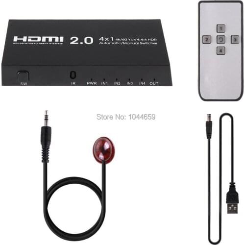 HDMI Switch 2.0 4K HDR 4x1 Adapter Switcher with IR Control 4 In 1 Out Support 4K/60Hz for TV HDTV home theater