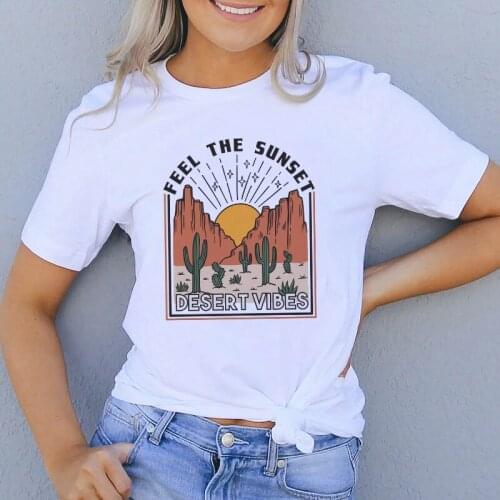 Kuakuayu HJN Desert Vibes Cactus Print Western Retro T Shirt Summer Vintage T-shirts Boho Style Short Sleeve Graphic Tees Tops