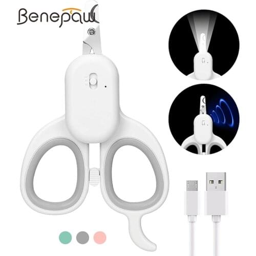Benepaw Dog And Cat Nail Clippers LED And UV-Light For Cat Ringworm Detection Safety Lock Pet Claw Care Trimmers USB Charging