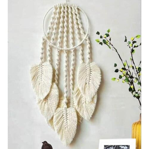 M17D Macrame Wall Hanging Dream Catcher Handmade Woven 7 Leaf Tassel Tapestry for Kids Room Wedding Decoration