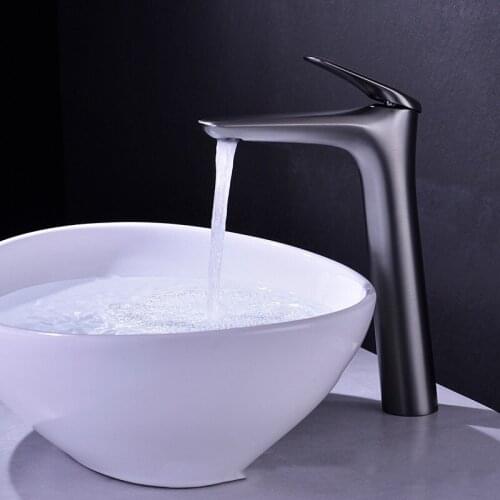 Gun Grey Bathroom Basin Faucet Solid Brass Sink Mixer Hot & Cold Single Handle Deck Mount Lavatory Tap Brushed Gold New Arrival
