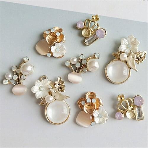 10 PCS Fashion Imitation Pearl With Rhinestone Metal Charms Handmade Crafts DIY Jewelry Accessories