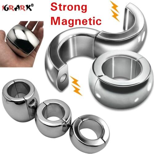 Magnetic Lock Metal Scrotum Pendant Ball Stretcher Testis Weight Cock Ring Penis Restraint Stainless Steel BDSM Sex Toys for Men