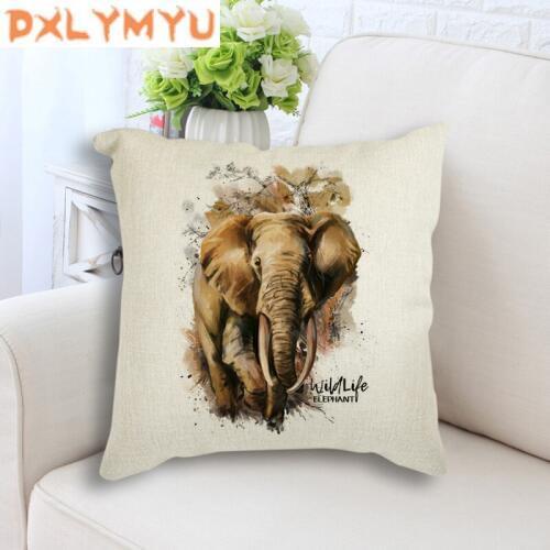 Fashion Square Sofa Bed Linen Cotton Pillowcase Deer Elephant Horse Bear Cartoon Animals Printed Modern Pillow Seat Cushion